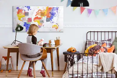 Tablă magnetică cu ștergere uscată harta lumii în acuarelă