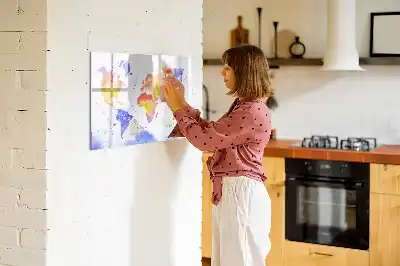 Tablă magnetică cu ștergere uscată harta lumii în acuarelă