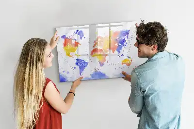 Tablă magnetică cu ștergere uscată harta lumii în acuarelă