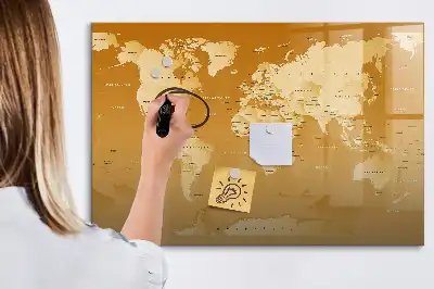 Tablă magnetică cu ștergere uscată model harta lumii