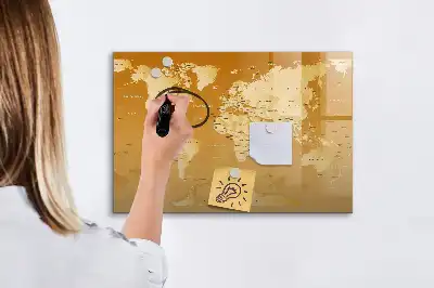Tablă magnetică cu ștergere uscată model harta lumii