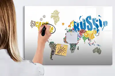 Tablă magnetică cu ștergere uscată cu hartă a lumii imprimată pe material textil