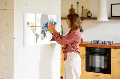 Tablă magnetică cu ștergere uscată cu hartă a lumii imprimată pe material textil