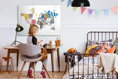 Tablă magnetică cu ștergere uscată cu hartă a lumii imprimată pe material textil