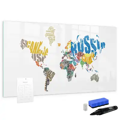 Tablă magnetică cu ștergere uscată cu hartă a lumii imprimată pe material textil