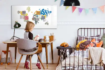 Tablă magnetică cu ștergere uscată cu hartă a lumii imprimată pe material textil
