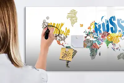 Tablă magnetică cu ștergere uscată cu hartă a lumii imprimată pe material textil
