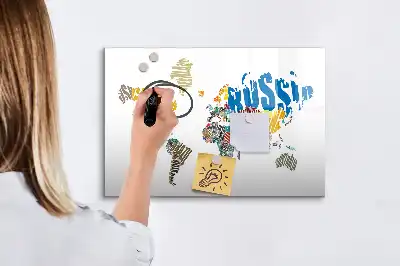 Tablă magnetică cu ștergere uscată cu hartă a lumii imprimată pe material textil