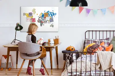 Tablă magnetică cu ștergere uscată cu hartă a lumii imprimată pe material textil