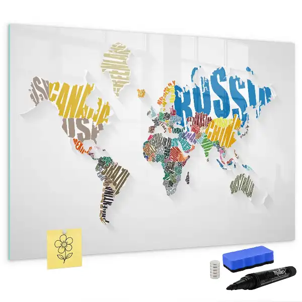 Tablă magnetică cu ștergere uscată cu hartă a lumii imprimată pe material textil