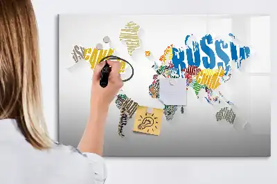 Tablă magnetică cu ștergere uscată cu hartă a lumii imprimată pe material textil