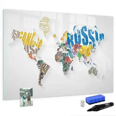 Tablă magnetică cu ștergere uscată cu hartă a lumii imprimată pe material textil