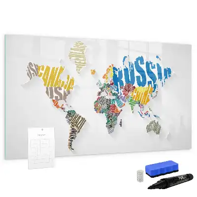 Tablă magnetică cu ștergere uscată cu hartă a lumii imprimată pe material textil
