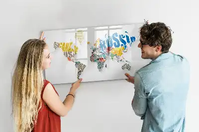 Tablă magnetică cu ștergere uscată cu hartă a lumii imprimată pe material textil