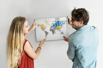 Tablă magnetică cu ștergere uscată cu hartă a lumii imprimată pe material textil