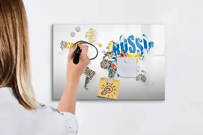 Tablă magnetică cu ștergere uscată cu hartă a lumii imprimată pe material textil