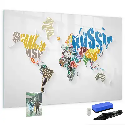 Tablă magnetică cu ștergere uscată cu hartă a lumii imprimată pe material textil