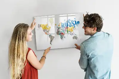 Tablă magnetică cu ștergere uscată cu hartă a lumii imprimată pe material textil