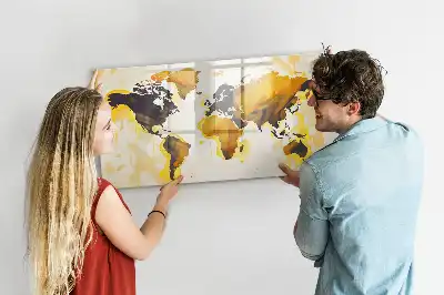 Tablă magnetică cu ștergere uscată cu model de hartă a lumii abstractă