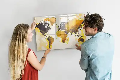 Tablă magnetică cu ștergere uscată cu model de hartă a lumii abstractă