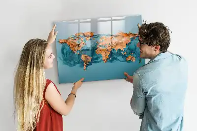 Tablă magnetică cu ștergere uscată harta lumii abstractă