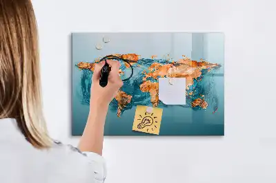 Tablă magnetică cu ștergere uscată harta lumii abstractă