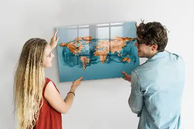 Tablă magnetică cu ștergere uscată harta lumii abstractă