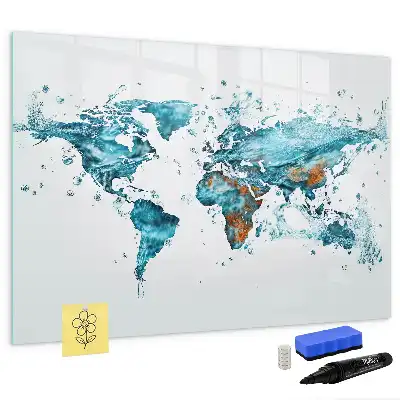 Tablă magnetică cu ștergere uscată cu hartă a lumii imprimată
