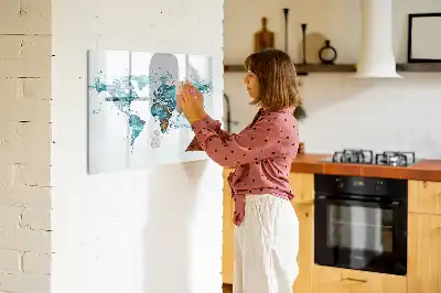 Tablă magnetică cu ștergere uscată cu hartă a lumii imprimată