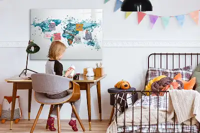 Tablă magnetică cu ștergere uscată cu hartă a lumii imprimată