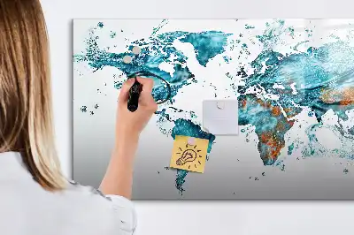 Tablă magnetică cu ștergere uscată cu hartă a lumii imprimată