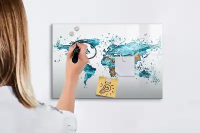 Tablă magnetică cu ștergere uscată cu hartă a lumii imprimată