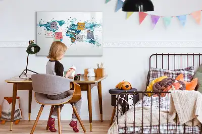 Tablă magnetică cu ștergere uscată cu hartă a lumii imprimată
