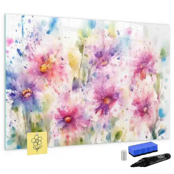 Tablă magnetică cu ștergere uscată cu model de flori pictate