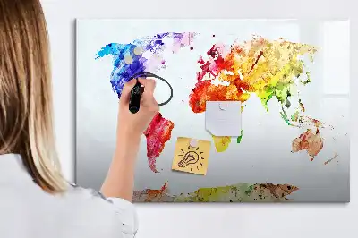 Harta lumii în acuarelă tablă magnetică cu ștergere uscată