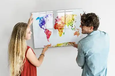 Harta lumii în acuarelă tablă magnetică cu ștergere uscată
