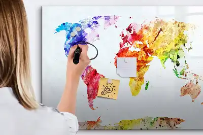 Harta lumii în acuarelă tablă magnetică cu ștergere uscată