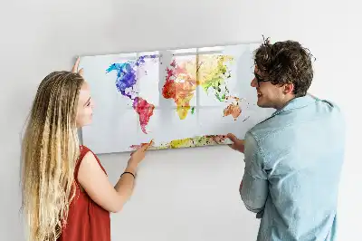 Harta lumii în acuarelă tablă magnetică cu ștergere uscată