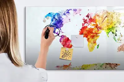 Harta lumii în acuarelă tablă magnetică cu ștergere uscată