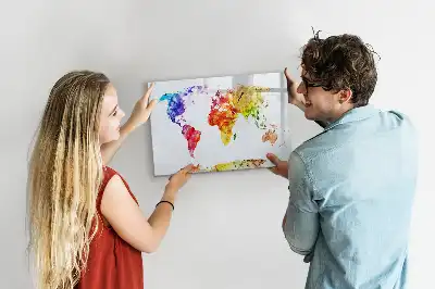 Harta lumii în acuarelă tablă magnetică cu ștergere uscată