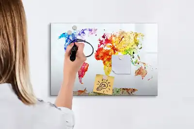 Harta lumii în acuarelă tablă magnetică cu ștergere uscată