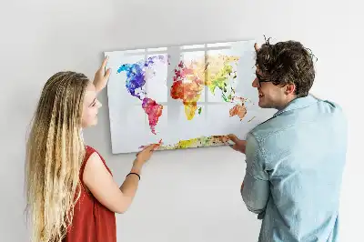 Harta lumii în acuarelă tablă magnetică cu ștergere uscată