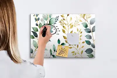 Tablă magnetică cu ștergere uscată cu model cu frunze de plante