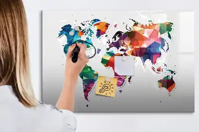 Tablă magnetică cu ștergere uscată cu design harta lumii din triunghiuri
