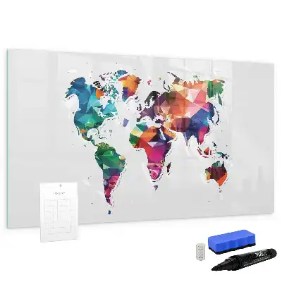 Tablă magnetică cu ștergere uscată cu design harta lumii din triunghiuri