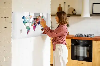 Tablă magnetică cu ștergere uscată cu design harta lumii din triunghiuri