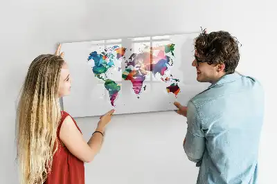 Tablă magnetică cu ștergere uscată cu design harta lumii din triunghiuri