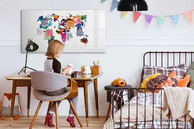 Tablă magnetică cu ștergere uscată cu design harta lumii din triunghiuri