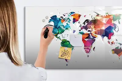 Tablă magnetică cu ștergere uscată cu design harta lumii din triunghiuri