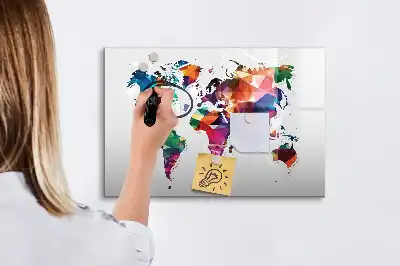 Tablă magnetică cu ștergere uscată cu design harta lumii din triunghiuri